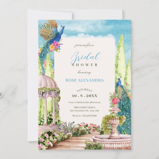 Invitation Aquarelle rêve fleuri jardin oiseau nuptiale douch (Devant)