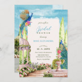 Invitation Aquarelle rêve fleuri jardin oiseau nuptiale douch (Devant / Derrière)