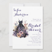 Invitation Aquarelle robe noire violet douche nuptiale (Devant)