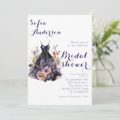 Invitation Aquarelle robe noire violet douche nuptiale (Debout devant)