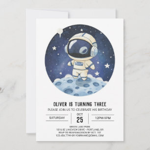Invitation Aquarelle Rocket Astronaut moderne Bois Anniversai
