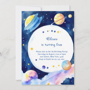 Invitation Aquarelle Rocket Galactique Anniversaire