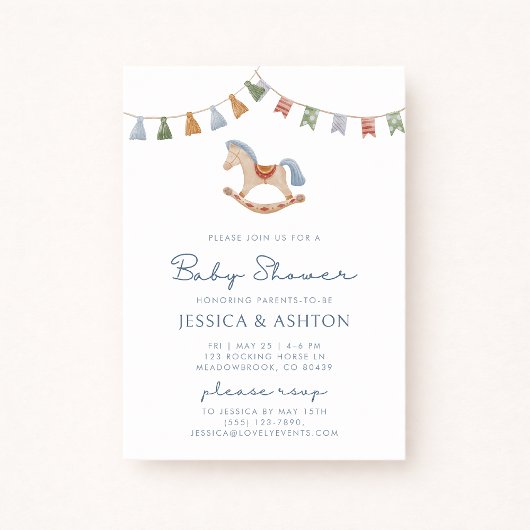 Invitation Aquarelle Rocking Horese, Baby shower