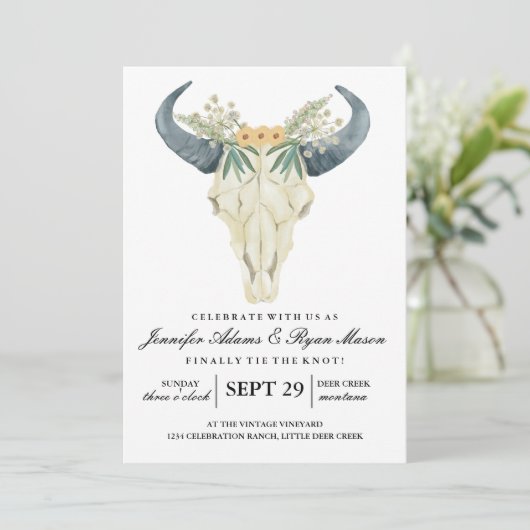 Invitation Aquarelle Rodéo Rustique | Fleurs de Mariage (Debout devant)