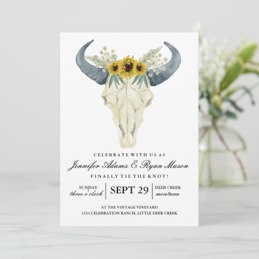 Invitation Aquarelle Rodéo Rustique | Fleurs de Mariage 2 (Debout devant)