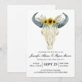 Invitation Aquarelle Rodéo Rustique | Mariage Tournesols (Devant / Derrière)