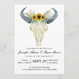 Invitation Aquarelle Rodéo Rustique   Mariage Tournesols