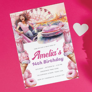 Invitation Aquarelle Rollercoaster Party Personnalisée