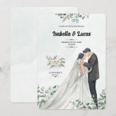 Invitation Aquarelle Romantique baiser Mariage de couple (Devant / Derrière)