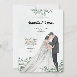 Invitation Aquarelle Romantique baiser Mariage de couple