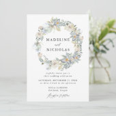 Invitation Aquarelle romantique Blanc & Bleu Floral Mariage (Debout devant)