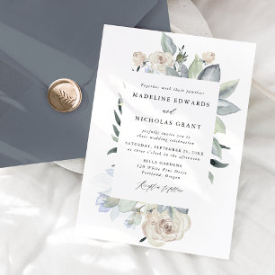 Invitation Aquarelle romantique Blanc Floral Mariage