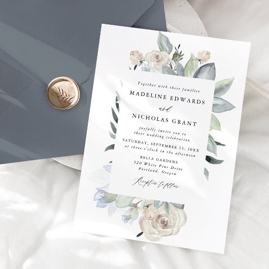 Invitation Aquarelle romantique Blanc Floral Mariage