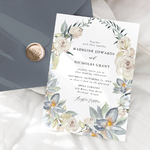 Invitation Aquarelle romantique Blanc Floral Mariage
