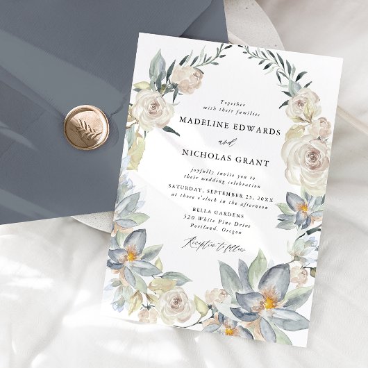 Invitation Aquarelle romantique Blanc Floral Mariage