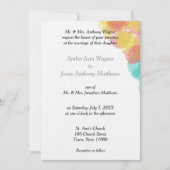 Invitation Aquarelle romantique bleu rose jaune Mariage (Devant)