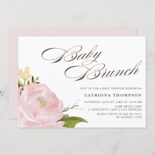 Invitation Aquarelle romantique Bleu rose Peony Brunch bébé