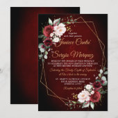 Invitation Aquarelle romantique Bourgogne Florale géométrique (Devant / Derrière)