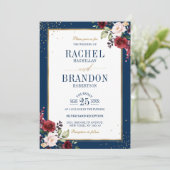 Invitation Aquarelle romantique Bourgogne Mariage Floral (Debout devant)