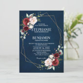 Invitation Aquarelle romantique Bourgogne Marine Floral Géomé (Debout devant)