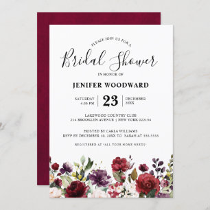 Invitation Aquarelle romantique Bourgogne Rouge Blush Rose Fl