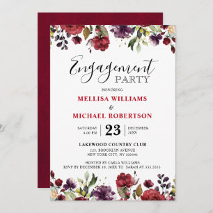 Invitation Aquarelle romantique Bourgogne Rouge Blush Rose Fl