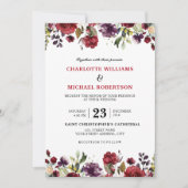 Invitation Aquarelle romantique Bourgogne Rouge Blush Rose Fl (Devant)