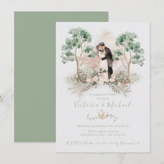 Invitation Aquarelle Romantique Couple Eucalyptus Floral (Devant / Derrière)