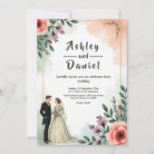 Invitation Aquarelle romantique Floral Bride Et Mariage de ch (Devant)