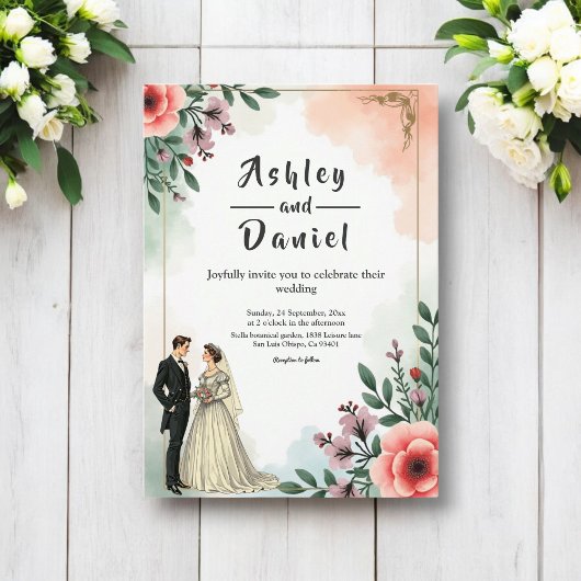 Invitation Aquarelle romantique Floral Bride Et Mariage de ch