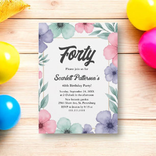 Invitation Aquarelle romantique Floral Rustique 40e anniversa