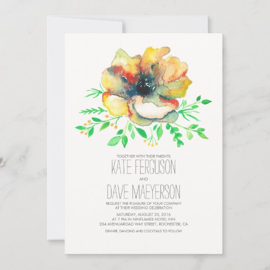 Invitation Aquarelle romantique Floral Summer Wedding Invite (Devant)