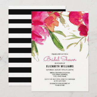 Invitation Aquarelle romantique Fuchsia Fête des mariées flor