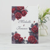 Invitation Aquarelle romantique Gris Roses rouges Mariage d'h (Debout devant)