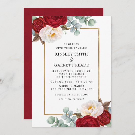 Invitation Aquarelle romantique Mariage floral (Devant / Derrière)