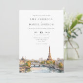 Invitation Aquarelle romantique Paris France Code QR Mariage (Debout devant)