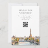 Invitation Aquarelle romantique Paris France Code QR Mariage (Dos)