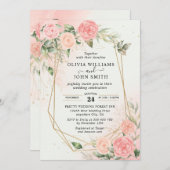 Invitation Aquarelle romantique rose Mariage rose F019 (Devant / Derrière)