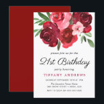 Invitation Aquarelle Romantique Roses Rouges 21e fête d'anniv<br><div class="desc">Aquarelle Romantique Roses Rouges 21e Anniversaire Fête Anniversaire Invitation Voir la collection correspondante en magasin</div>