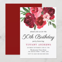 Aquarelle Romantique Roses Rouges 50e fête d'anniv