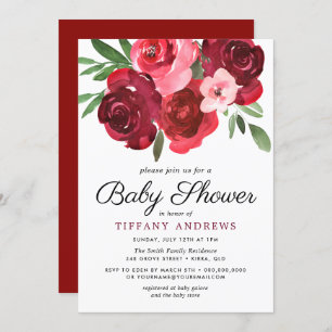 Invitation Aquarelle romantique Roses rouges Baby shower Invi