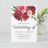 Invitation Aquarelle Romantique Roses Rouges Mariage Invitati (Debout devant)