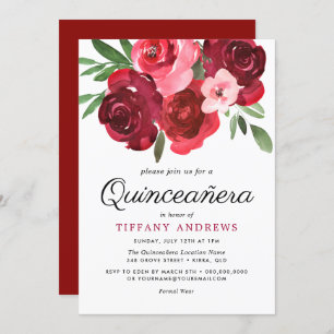 Invitation Aquarelle Romantique Roses Rouges Quinceanera Invi
