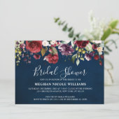 Invitation Aquarelle Romantique Rouge Bourgogne Rose Navy Flo (Debout devant)