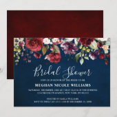 Invitation Aquarelle Romantique Rouge Bourgogne Rose Navy Flo (Devant / Derrière)