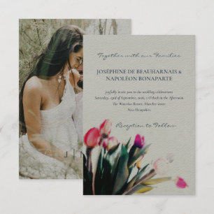 Invitation Aquarelle romantique tulipes avec mariage photo