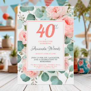 Invitation Aquarelle rose 40e anniversaire design