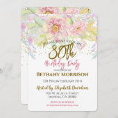 Invitation Aquarelle rose 80e anniversaire (Devant / Derrière)