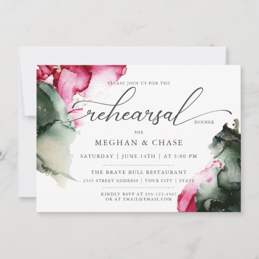 Invitation Aquarelle rose Abstrait et vert sage (Devant)