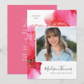 Invitation Aquarelle rose Abstraite fête de graduation photo (Devant / Derrière)